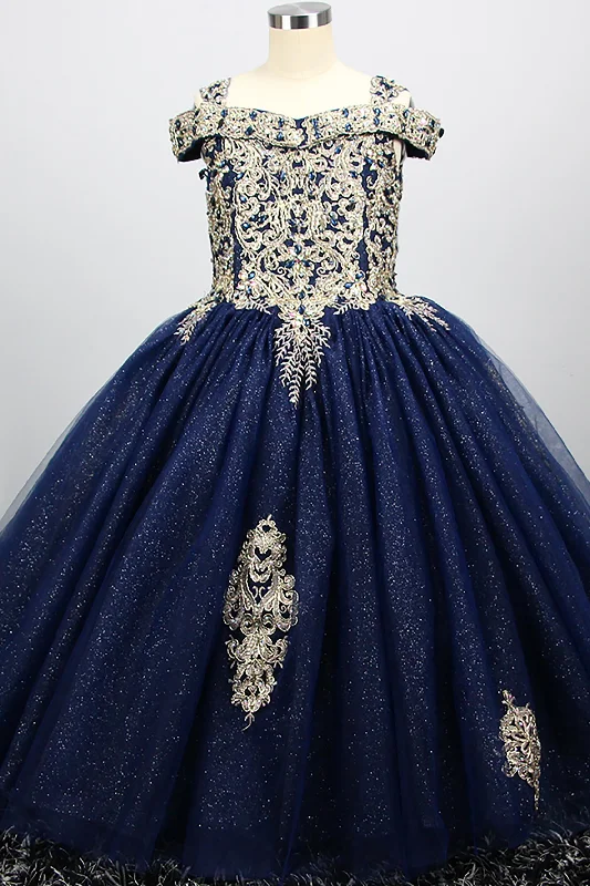 Appliqué Dress Ball Gown Floor Length Tulle Lace Flower Girl Dress CF0279