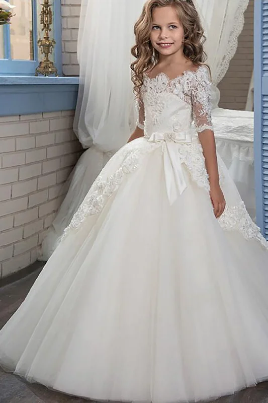 Tulle Ball Gown Ball Gown Floor Length Tulle Lace Flower Girl Dress CF0300