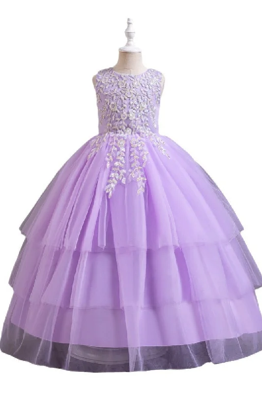 Ruched Bodice Dress Ball Gown Floor Length Tulle Lace Flower Girl Dress 782011191239