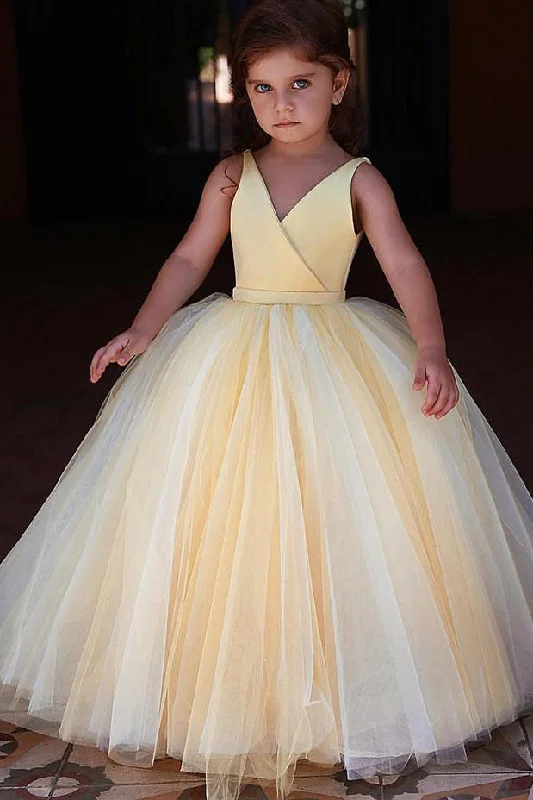 Modern Gown Ball Gown Yellow Long Flower Girl Dress