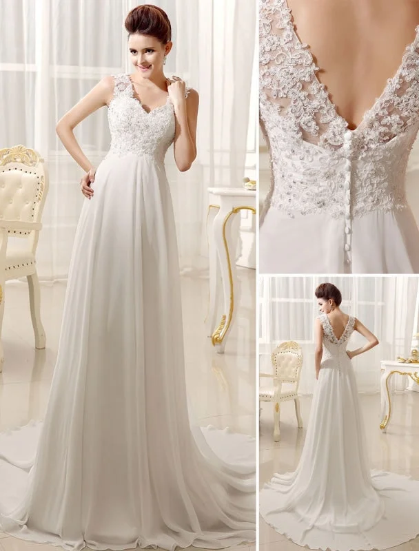 Off-White Dress Beach Wedding Dresses Chiffon Ivory Bridal Dress Lace Beading V Neck Court Train Summer Bridal Gown Off-White Dress Beach Wedding Dresses Chiffon Ivory Bridal Dress Lace Beading V Neck Court Train Summer Bridal Gown