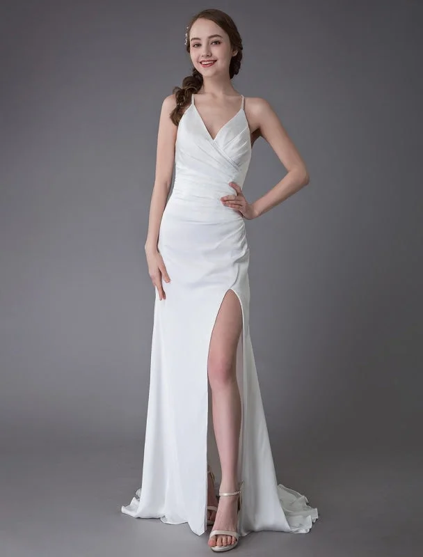 Sheath Wedding Gown Beach Wedding Dresses Sexy Bridal Dress High Split Ivory Sheath Straps Summer Wedding Gowns Sheath Wedding Gown Beach Wedding Dresses Sexy Bridal Dress High Split Ivory Sheath Straps Summer Wedding Gowns
