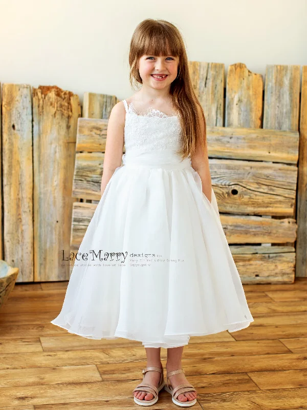 Stunning Chiffon Dress BIBI / Ivory Flower Girl Dress for Junior Bridesmaid with Lace Top