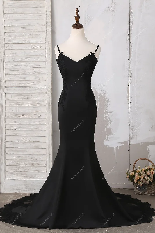 Black Crepe Gothic Mermaid Wedding Dress