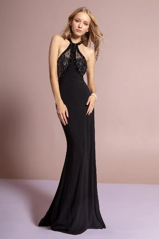 Scalloped Lace Dress Prom Long Halter Beaded Dress Formal Gown