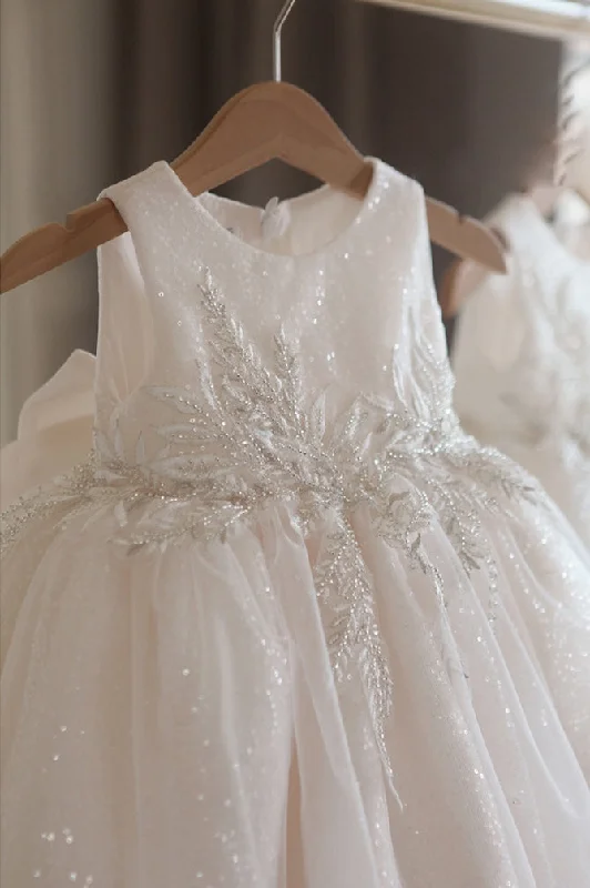 Statement Dress Bling Bling Beadings Flower Girl Dress With Bow Back