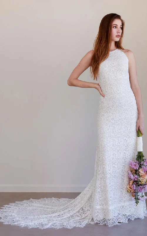 Floral Appliqué Gown Bohemian Jewel Sheath Lace Floor-length Sleeveless Wedding Dress with Keyhole and Court Train-715920 Floral Appliqué Gown Bohemian Jewel Sheath Lace Floor-length Sleeveless Wedding Dress with Keyhole and Court Train-715920