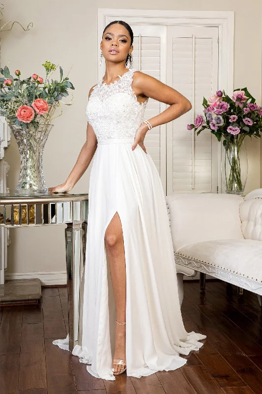 Bridal Long Sleeveless Chiffon Wedding Dress