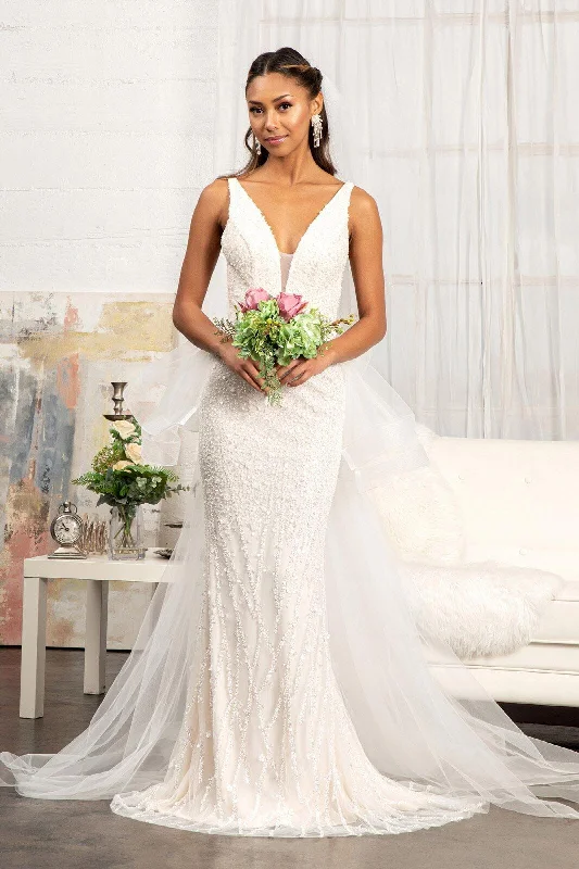 Bridal Long Sleeveless Mermaid Mesh Wedding Gown Sale