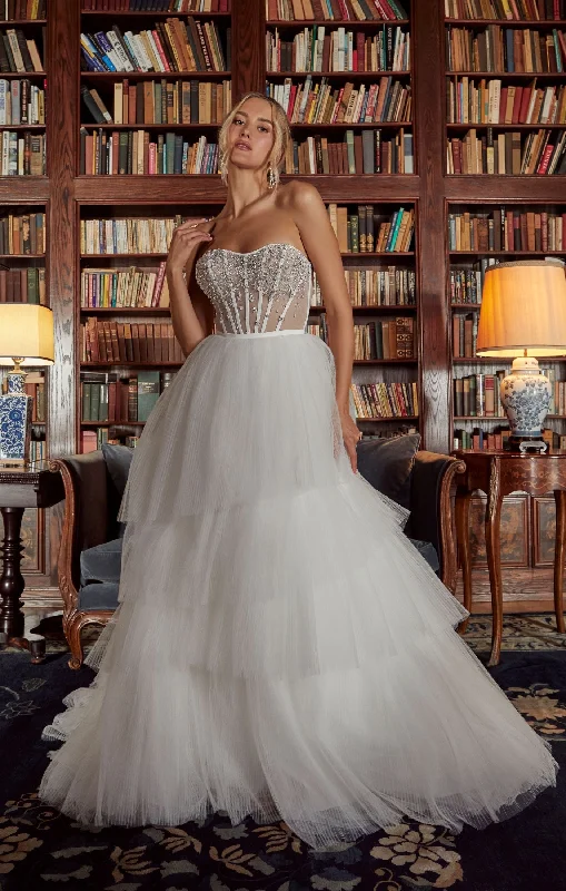 Mermaid Dress Casablanca Bridal 2558 Jewel A-Line Ballgown Strapless Sheer Corset Sweetheart Neckline Tulle Tier Train Wedding Gown