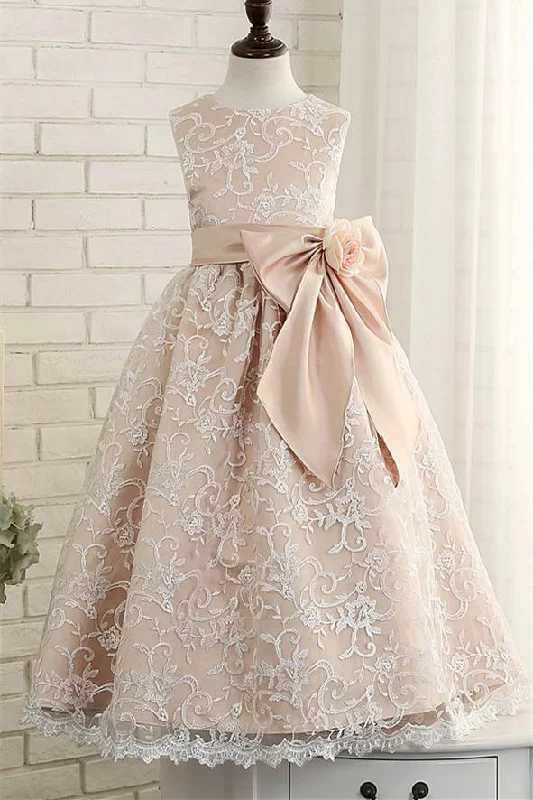 Off-White Dress Champagne Lace A-Line Girl Party Dress