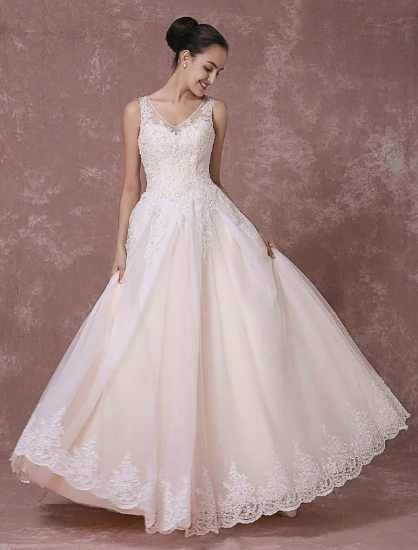 Puffy Sleeve Dress Champagne Lace Wedding Dress Backless Bridal Gown Floor-Length A-Line Beading Luxury Bridal Dress Puffy Sleeve Dress Champagne Lace Wedding Dress Backless Bridal Gown Floor-Length A-Line Beading Luxury Bridal Dress