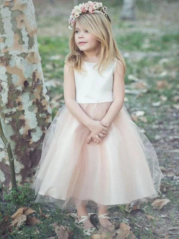 Champagne Little Flower Girl Dresses Sleeveless Satin Kids Dresses