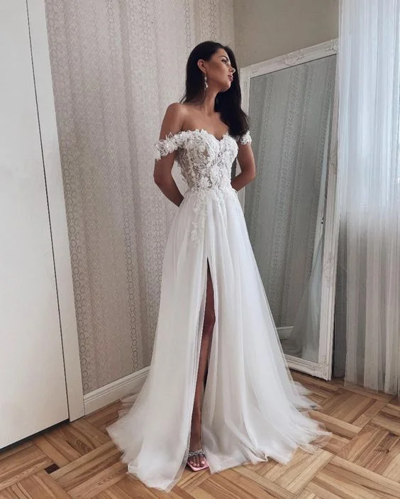 Ball Gown Charming A Line Off the Shoulder Tulle Wedding Dresses with Appliques fg6433 Ball Gown Charming A Line Off the Shoulder Tulle Wedding Dresses with Appliques fg6433