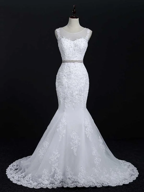 Grand Ballroom Gown Lace Sashes Mermaid Wedding Dresses