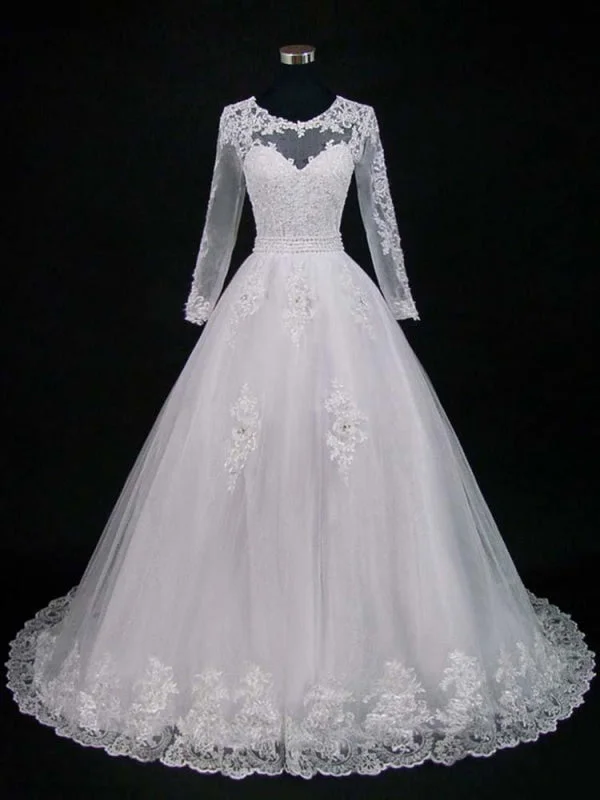 Off-Shoulder Dress Lace Appliques Pearls Long Sleeves Wedding Dresses