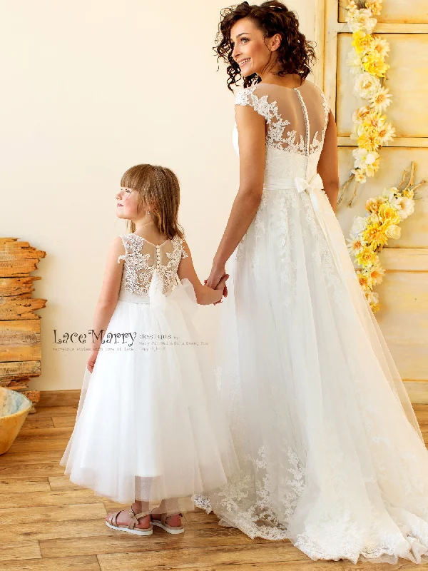 Silk Organza Gown GERI / Charming Lace Flower Girl Dress with Tulle Skirt