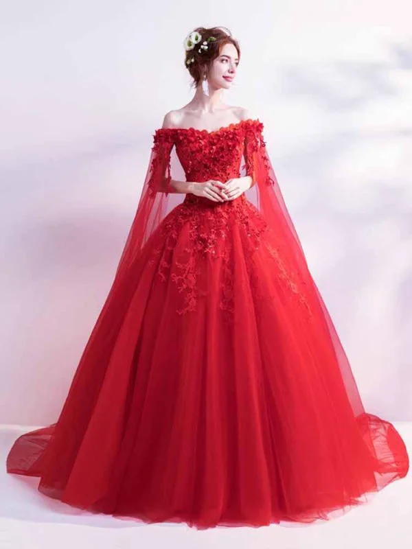 Flowy Chiffon Dress Off-the-Shoulder Lace Applique Wedding Dresses