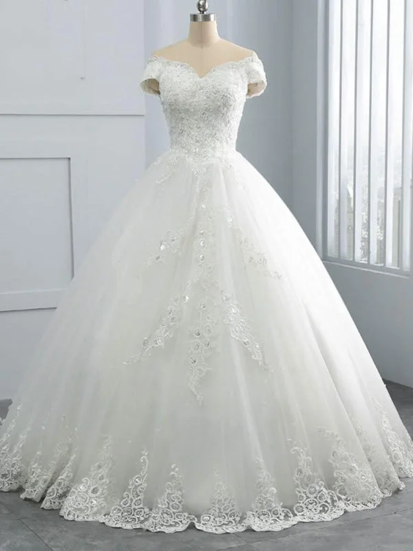 Timeless Lace Dress Off-the-Shoulder Lace Sequins Ball Gown Wedding Dresses