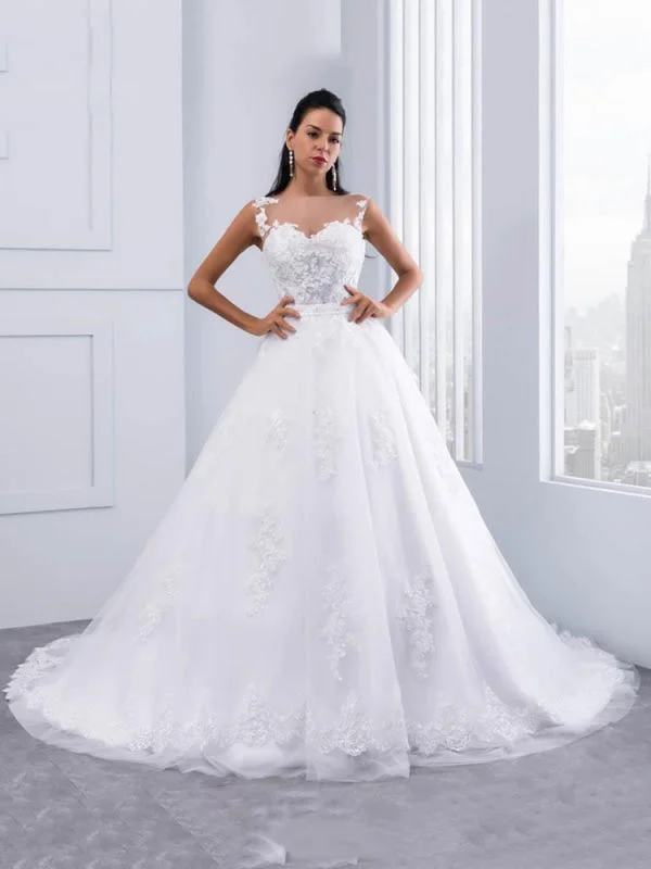 High Slit Gown Lace Appliques Ball Gown Wedding Dresses