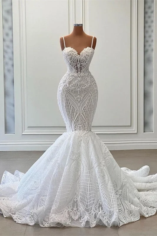 Pleated Gown Charming Sleeveless Spaghetti Straps Mermaid Wedding Dress with Ruffles Pleated Gown Charming Sleeveless Spaghetti Straps Mermaid Wedding Dress with Ruffles