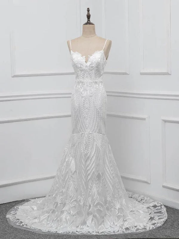 Handcrafted Wedding Gown Elegant Spaghetti-Strap Backless Mermaid Wedding Dresses
