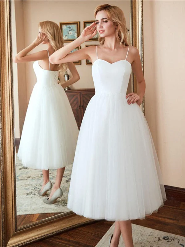Chic Wedding Gown Spaghetti-Strap Lace-Up Tulle Short Wedding Dresses