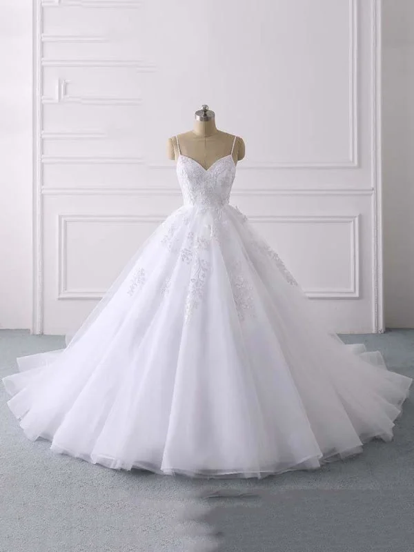 Layered Tulle Dress Spaghetti Straps Lace Tulle Ruffles Wedding Dresses
