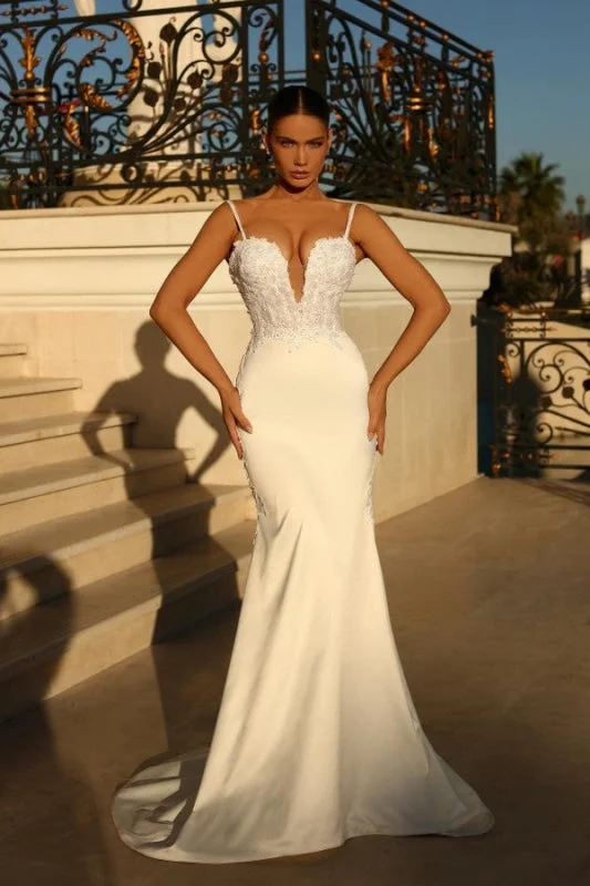 Handmade Dress Charming Spaghetti Straps Mermaid Floor Length Wedding Dress
