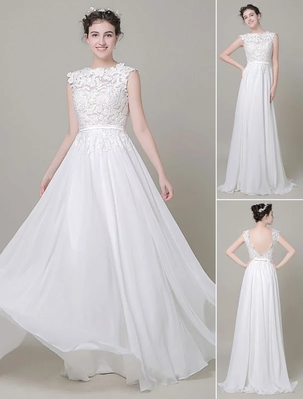 Off-Shoulder Dress Chiffon Wedding Dress Bateau Lace Satin Sash Floor Length A Line Summer Bridal Dress Off-Shoulder Dress Chiffon Wedding Dress Bateau Lace Satin Sash Floor Length A Line Summer Bridal Dress