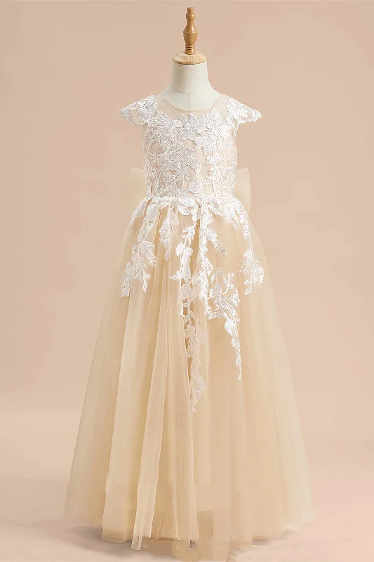 Minimalist Gown Crew Neck Champagne Flying Sleeves Flower Girl Dress