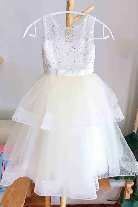 Timeless Elegance Dress Crew Neck Champagne Sequin Tulle Flower Girl Dress