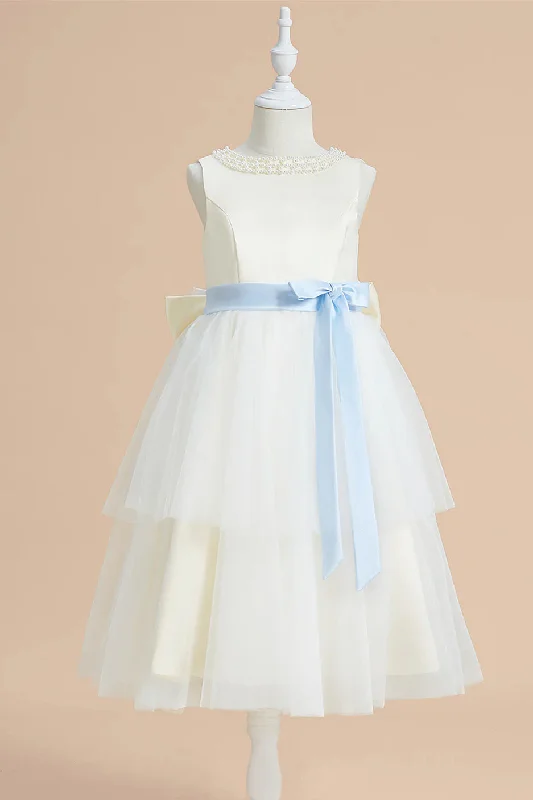 Exquisite Gown Cute Beaded Crew Neck Tiered Tulle Flower Girl Dress