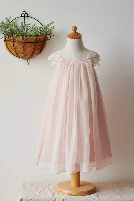 Soft Tulle Dress Cute Blush Pink Cap Sleeves Flower Girl Dress