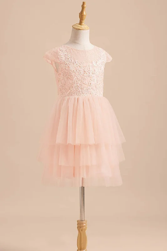 Chiffon Dress Cute Blush Pink Lace Layered Tulle Flower Girl Dress