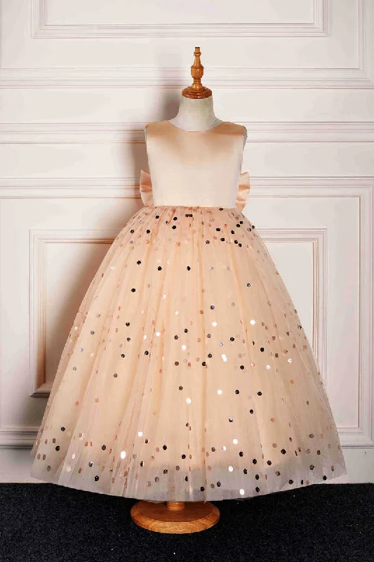 Off-White Dress Cute Champagne Sequined Flower Girl Dress