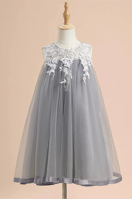 Royal Gown Cute Crew Neck Lace Appliques Flower Girl Dress