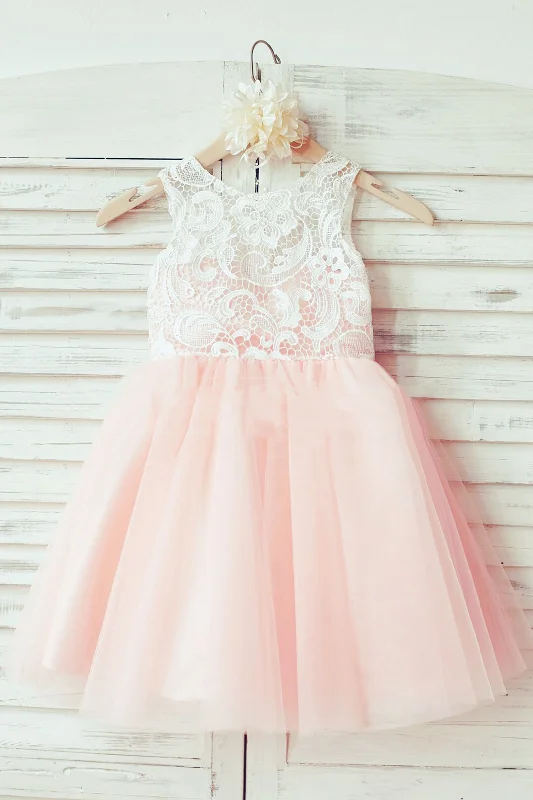 Unique Silhouette Gown Cute Toddler Pink Flower Girl Dress with Lace Top