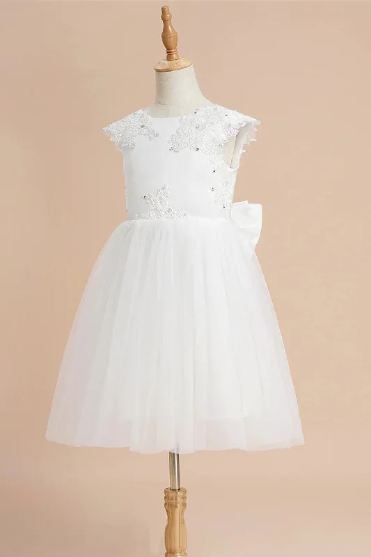 Sleeveless Dress Cute White A-Line Flower Girl Dress with Appliques