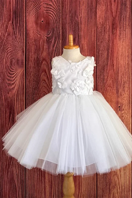 Off-Shoulder Dress Cute White A-Line Flower Girl Dress with Flowers
