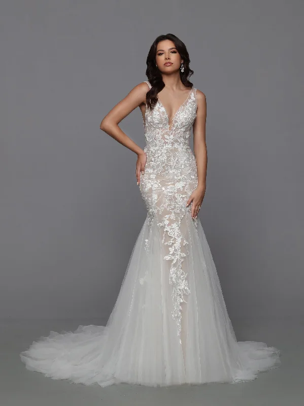 DaVinci Bridal 50765 Mermaid V-Neck Lace Applique Open Back Train Wedding Gown