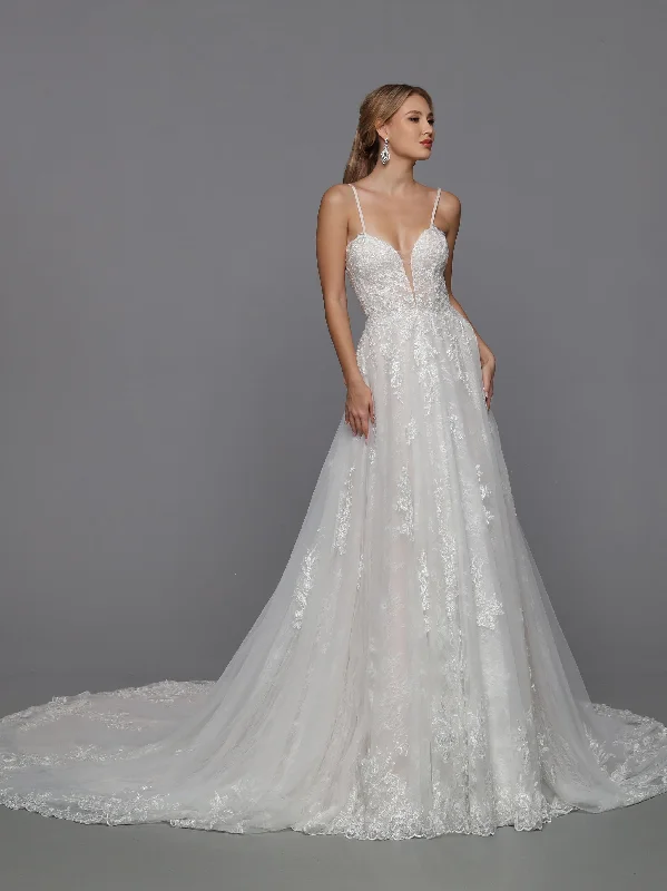 Pleated Gown DaVinci Bridal 50786 A-Line Ballgown Plunging Neckline Spaghetti Straps Floral Lace Appliques Train Lace Up Back Wedding Gown Pleated Gown DaVinci Bridal 50786 A-Line Ballgown Plunging Neckline Spaghetti Straps Floral Lace Appliques Train Lace Up Back Wedding Gown