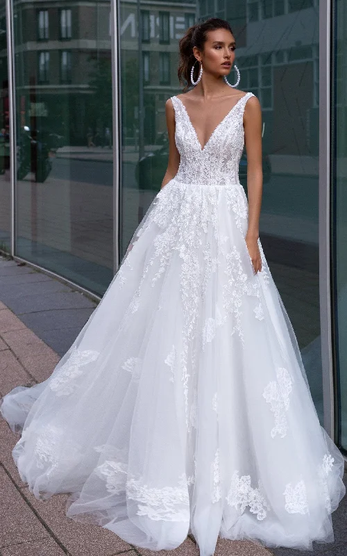 Puffy Sleeve Dress Fairy Princess Elegant Ball Gown V-neck Wedding Gown with Train-716126 Puffy Sleeve Dress Fairy Princess Elegant Ball Gown V-neck Wedding Gown with Train-716126