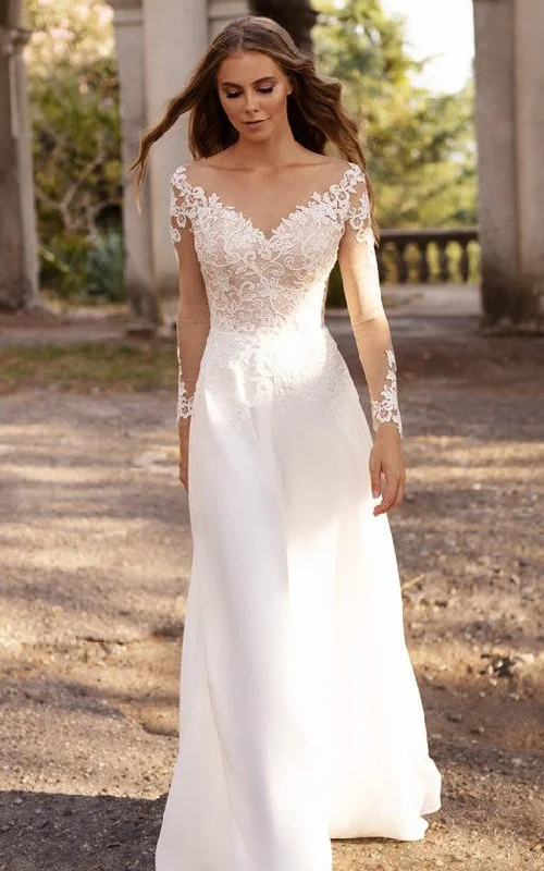 Ethereal Dress Elegant Bateau A Line Floor-length Sweep Train Long Sleeve Wedding Dress With Appliques-716030 Ethereal Dress Elegant Bateau A Line Floor-length Sweep Train Long Sleeve Wedding Dress With Appliques-716030