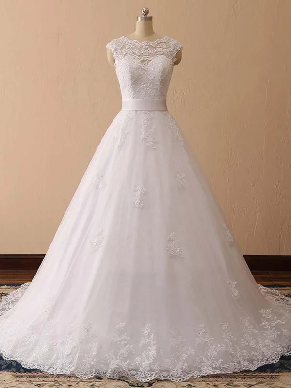 Unique Wedding Gown Elegant Cap Sleeves Lace Ball Gown Wedding Dresses