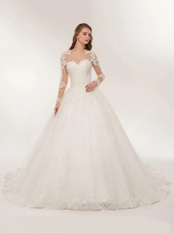Statement Dress Elegant Long Sleeves Lace Appliques Wedding Dresses