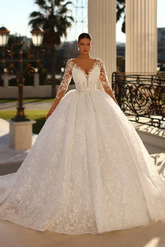 Organza Dress Elegant Long Sleeves Sweetheart Ball Gown Wedding Dress with Sweep Train Organza Dress Elegant Long Sleeves Sweetheart Ball Gown Wedding Dress with Sweep Train