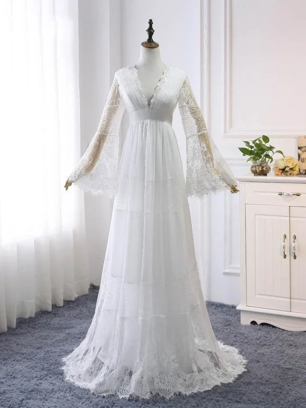 Short Sleeve Dress Elegant Long Sleeves V-Neck Tulle Wedding Dresses