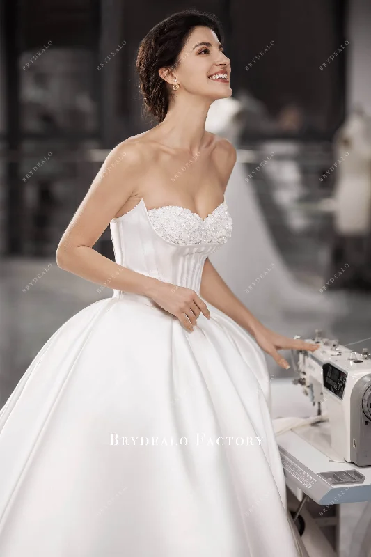 Couture Dress Elegant Mikado Flowers Sweetheart Neck Wedding Ballgown