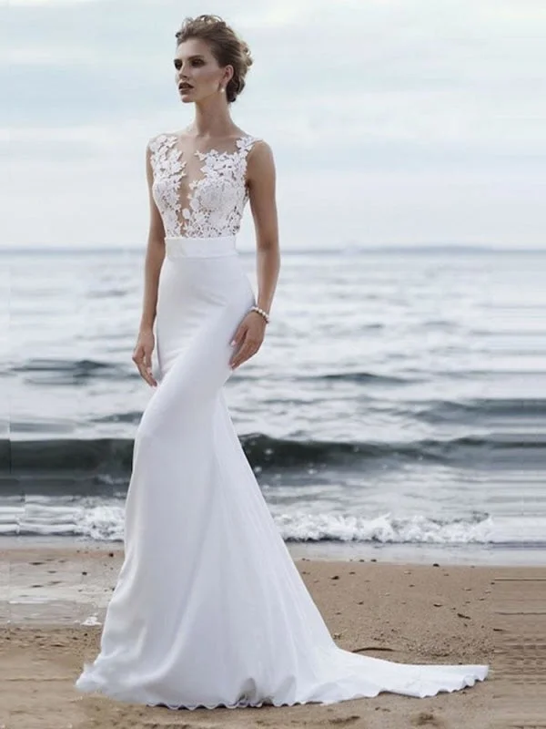 High Neck Dress Elegant Appliques Lace Mermaid Wedding Dresses